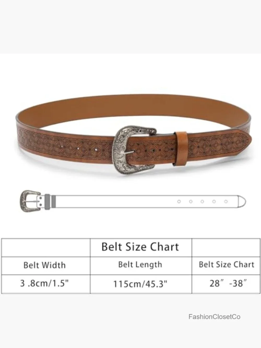 Western Cowgirl PU Leather Belt with Vintage Carved Buckle for Jeans